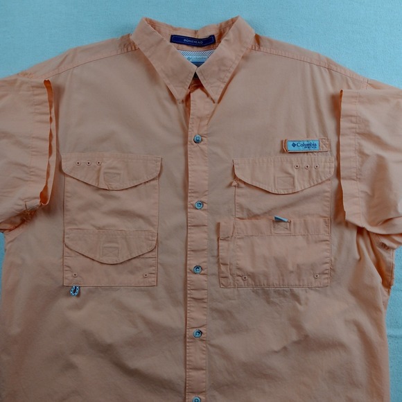 Columbia Mens PFG Bonehead Fishing Shirt Large Orange Short Sleeve FM7130 - Picture 5 of 14